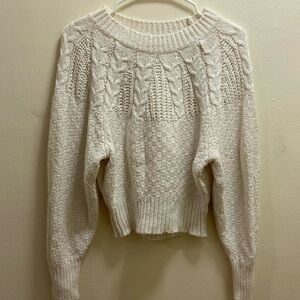 American Eagle White Knit Crew-Neck Sweater